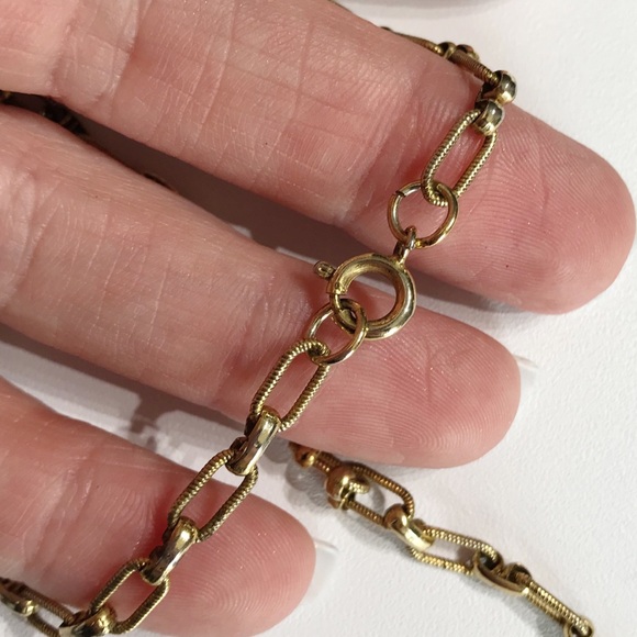 Edwardian Embellished Gold Tone Chain With Filigree Cutout Ring Opera Length 54" - Picture 11 of 14